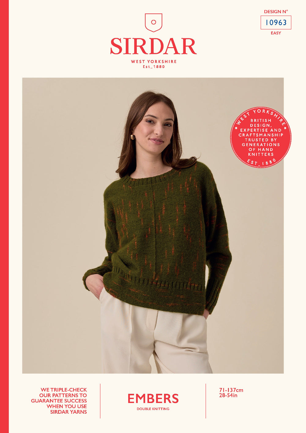 Knitting Pattern 10963 - Glimmer Sideways Sweater in Embers DK
