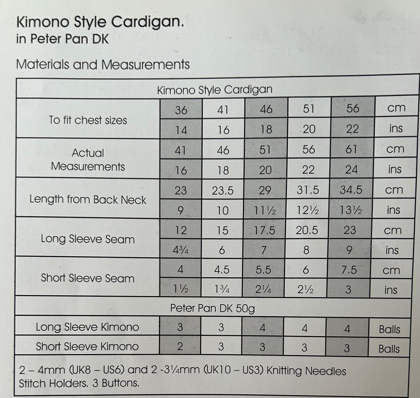 Knitting Pattern P1167 - Kimono Style Cardigan in Peter Pan DK