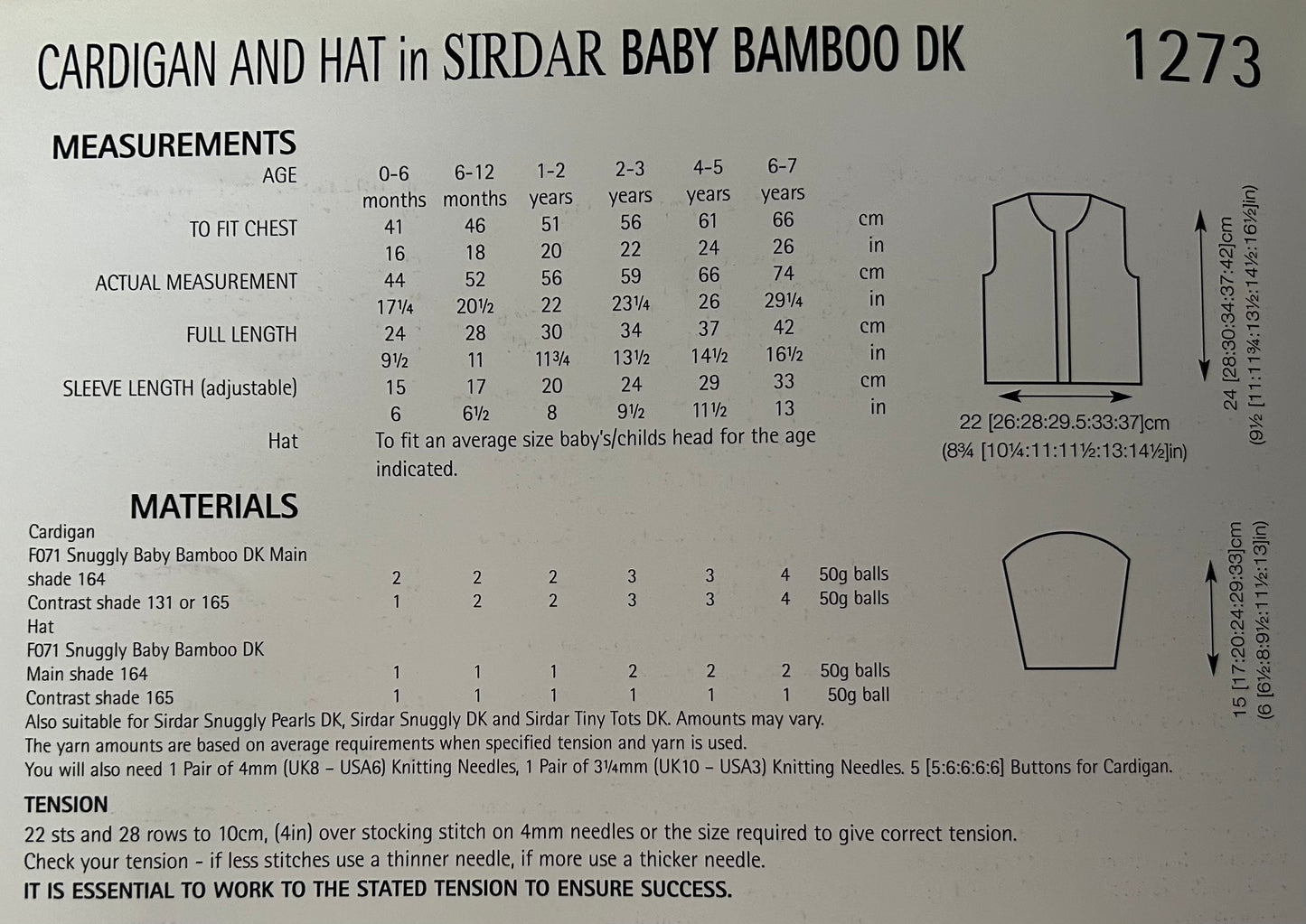 Knitting Pattern 1273 - Cardigan & Hat in Snuggly Baby Bamboo DK
