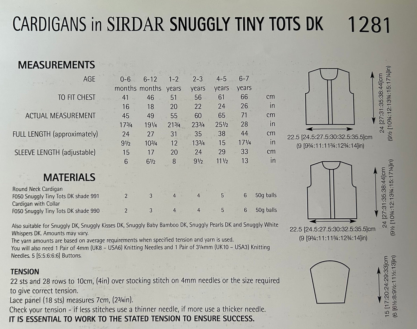 Knitting Pattern 1281 - Cardigans in Tiny Tots DK