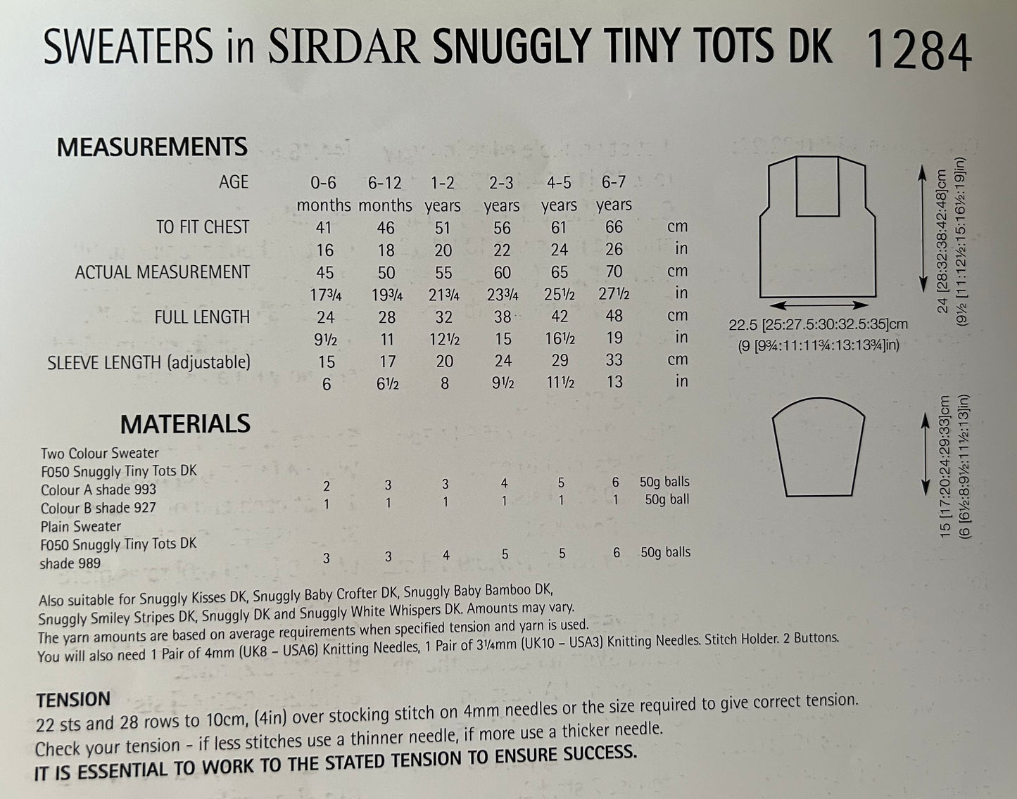 Knitting Pattern 1284 - Sweaters in Tiny Tots DK