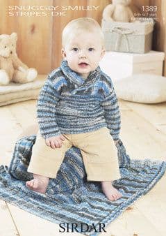 Knitting Pattern 1389 - Sweater & Blanket in Snuggly Smiley Stripes DK