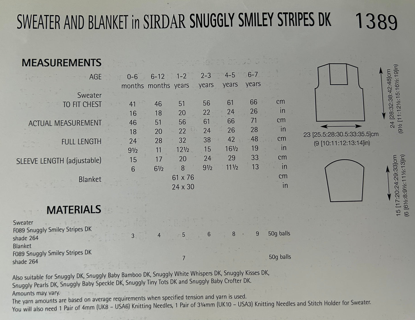 Knitting Pattern 1389 - Sweater & Blanket in Snuggly Smiley Stripes DK