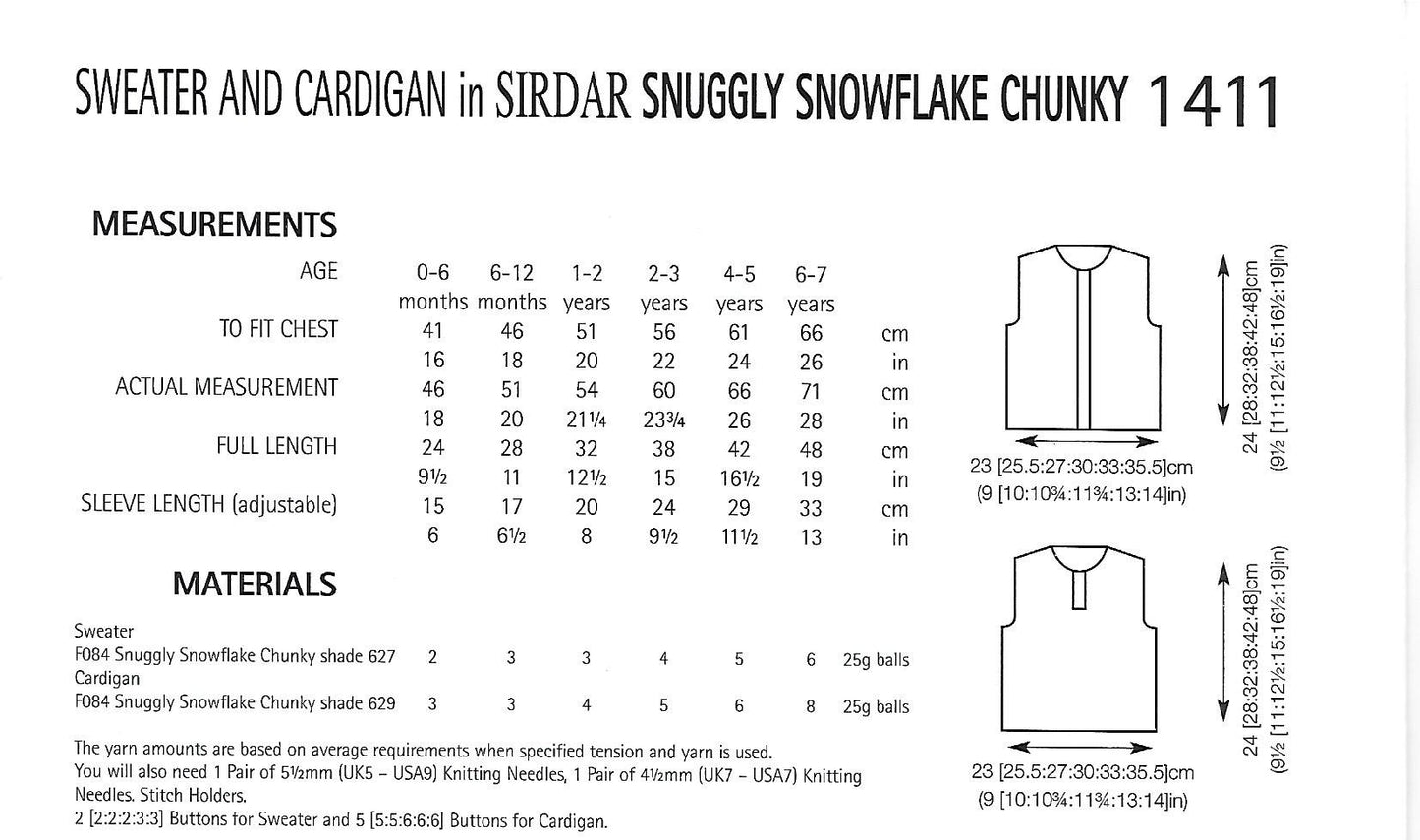 Knitting Pattern 1411 - Sweater & Cardigan in Snuggly Snowflake Chunky