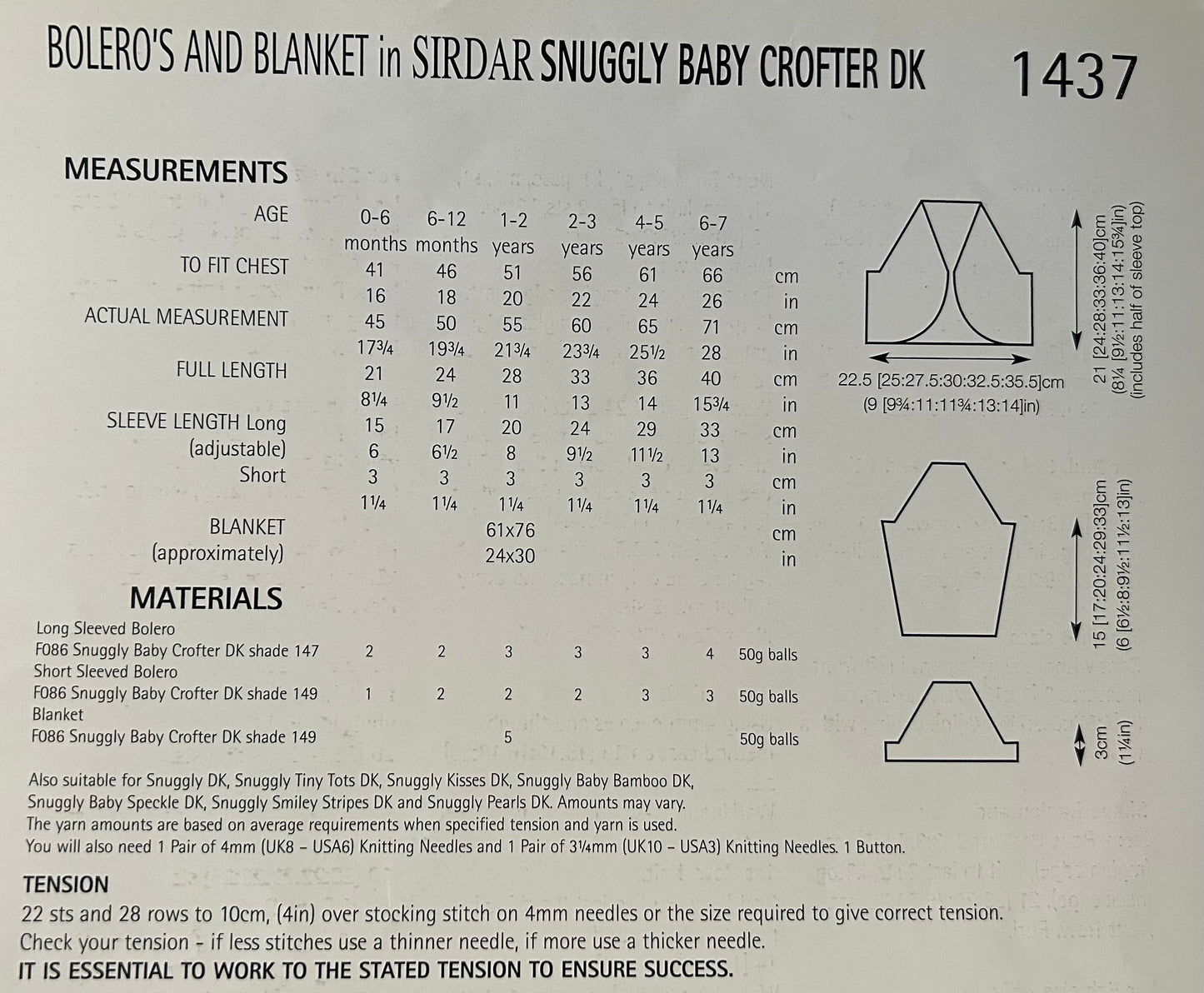 Knitting Pattern 1437 - Bolero & Blanket in Baby Crofter DK