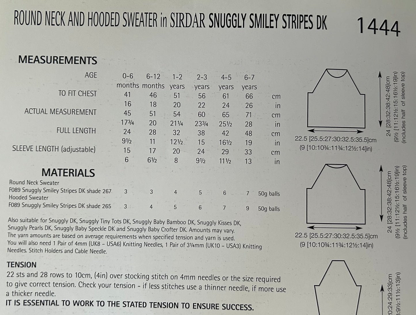 Knitting Pattern 1444 - Round Neck & Hooded Sweater in Snuggly Smiley Stripes DK