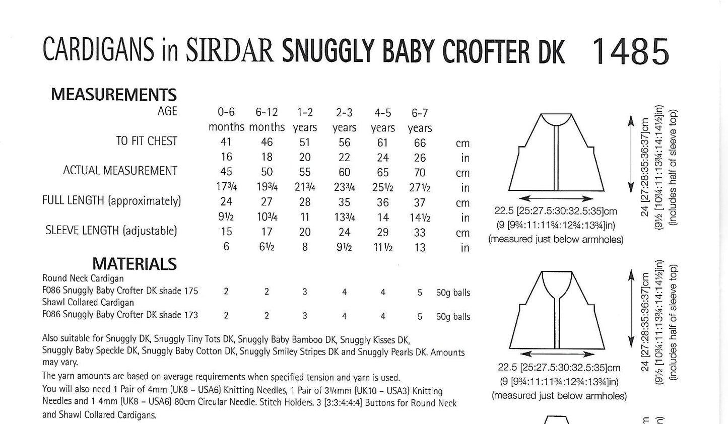Knitting Pattern 1485 - Cardigans in Snuggly Baby Crofter DK