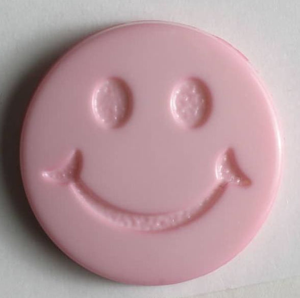 Button with Shank - 19mm - Smiley Face - Pink