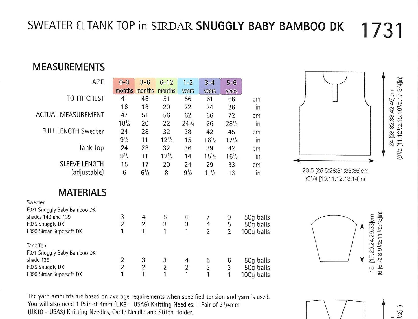 Knitting Pattern 1731 - Sweater & Tank Top in Snuggly Baby Bamboo DK