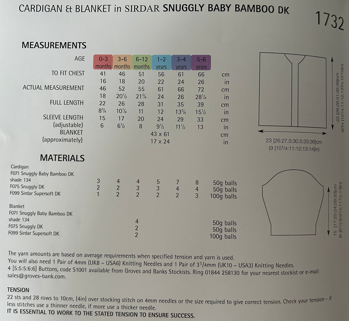 Knitting Pattern 1732 - Cardigan & Blanket in Snuggly Baby Bamboo DK
