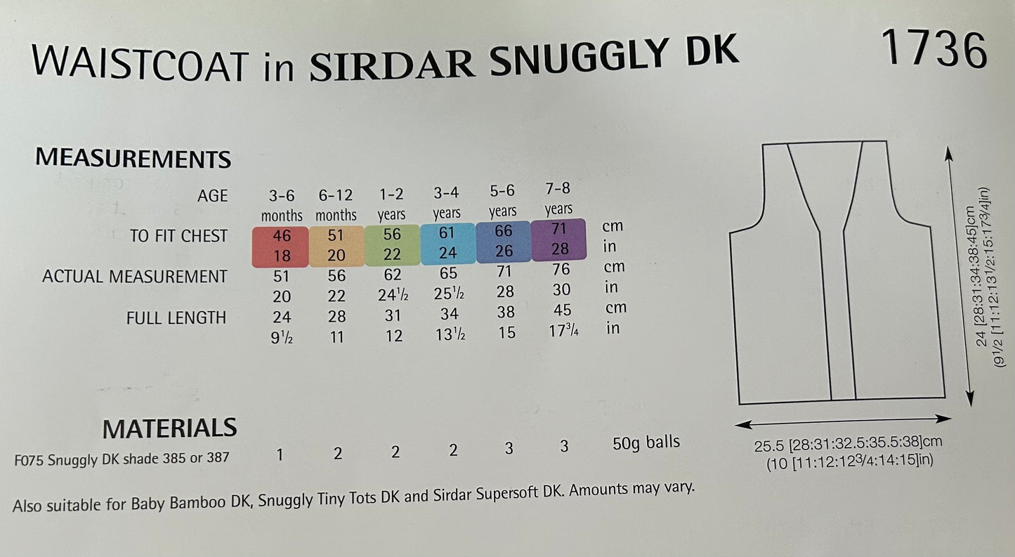 Knitting Pattern 1736 - Waistcoat in Snuggly DK