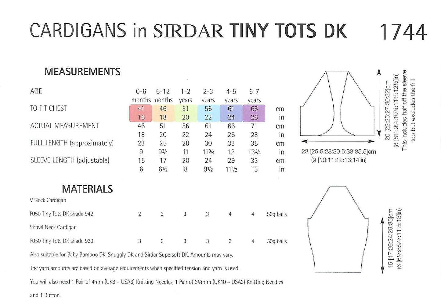 Knitting Pattern 1744 - Cardigans in Tiny Tots DK