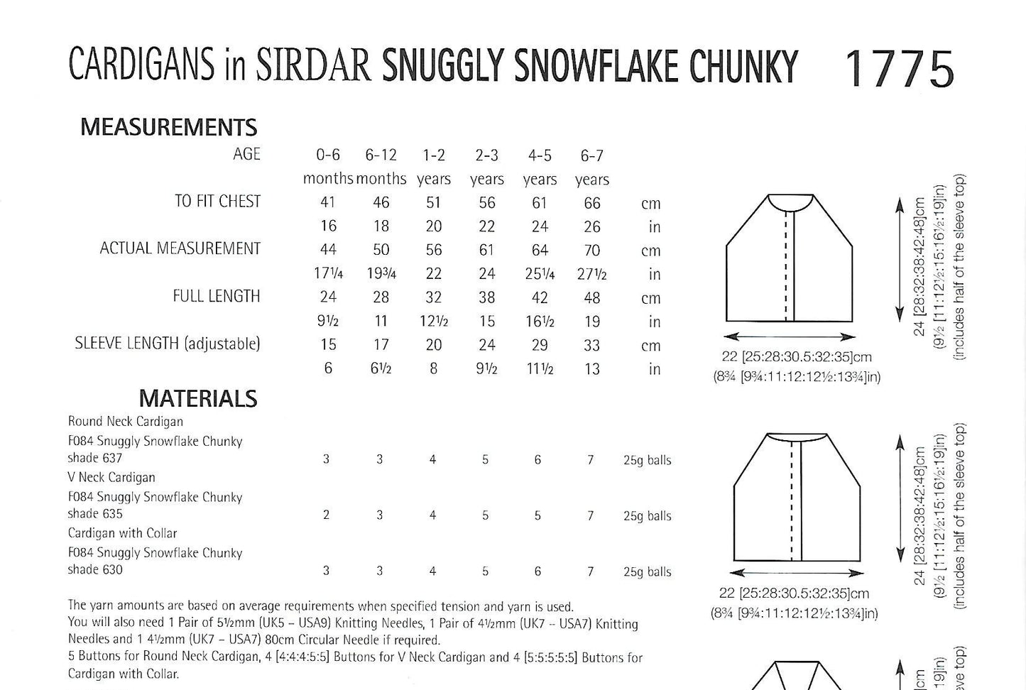 Knitting Pattern 1775 - Cardigans in Snuggly Snowflake Chunky