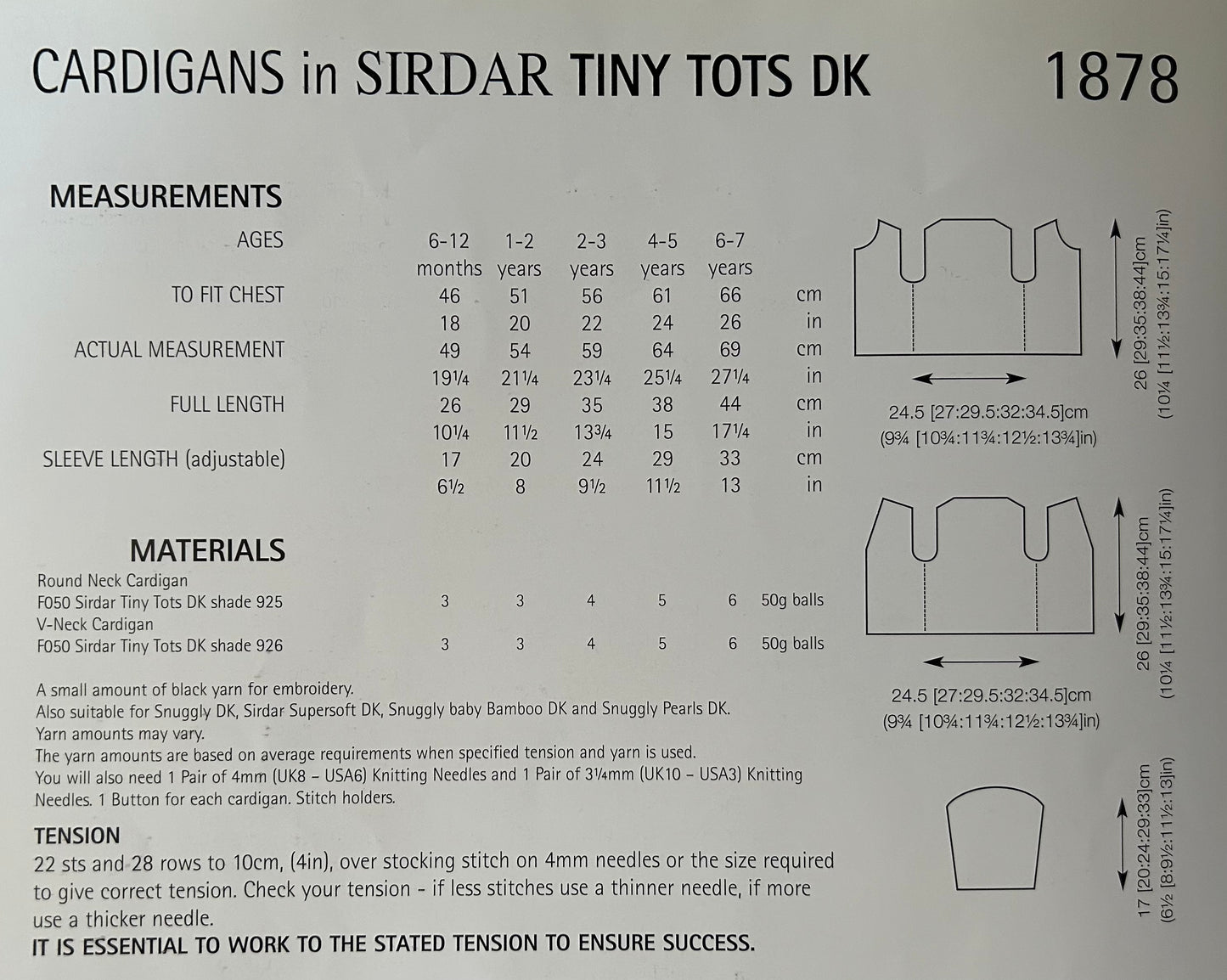 Knitting Pattern 1878 - Cardigans in Tiny Tots DK
