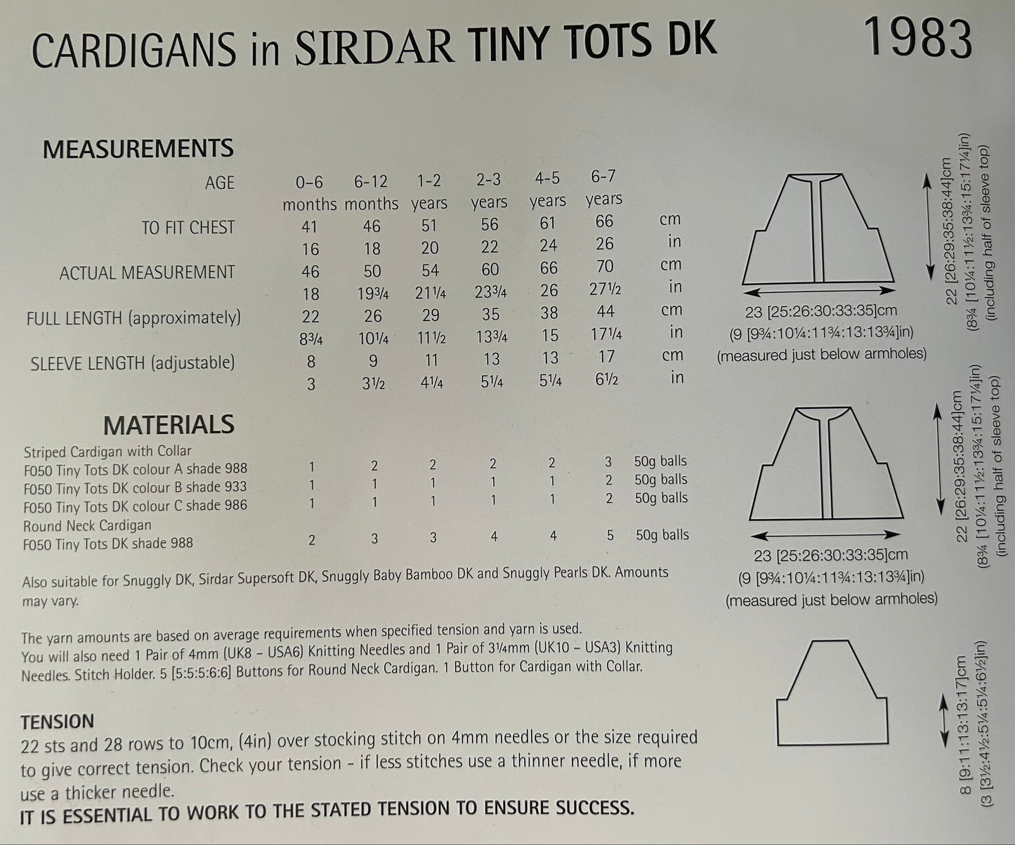 Knitting Pattern 1983 - Cardigans in Tiny Tots DK