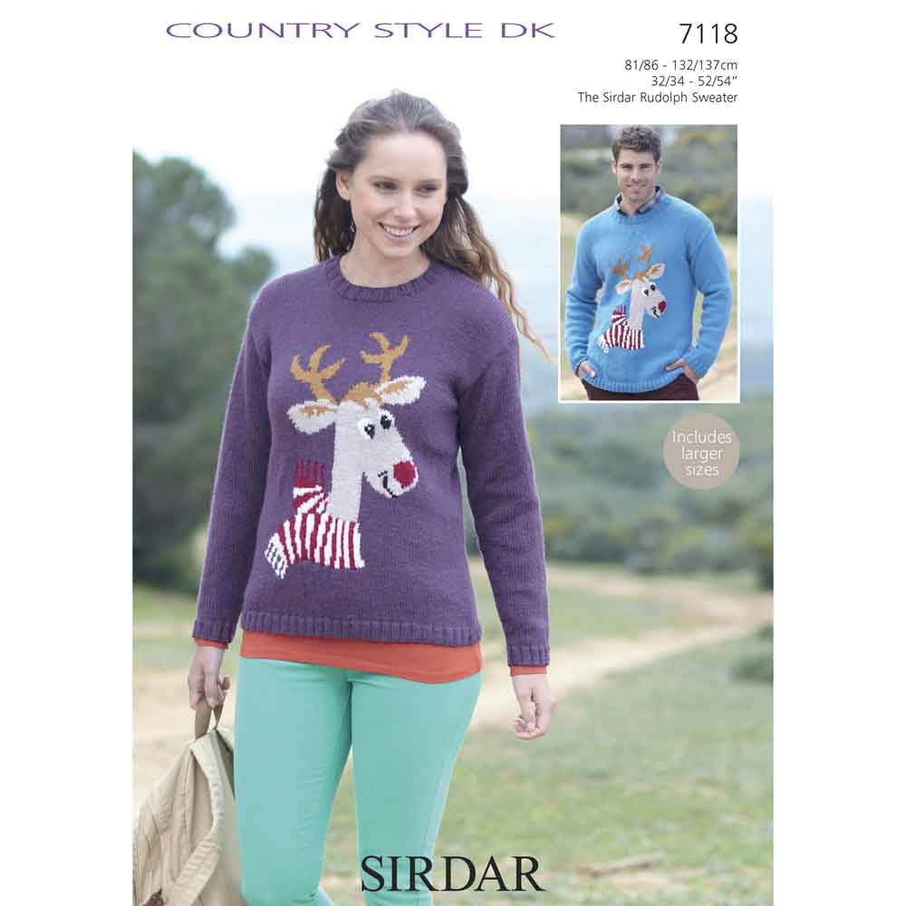 Knitting Pattern 7118 - Reindeer Jumper in Country Style DK