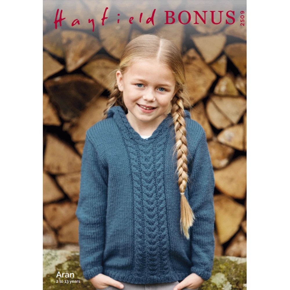 Knitting Pattern 2509 - Girl's Pixie Hood Sweater in Bonus Aran