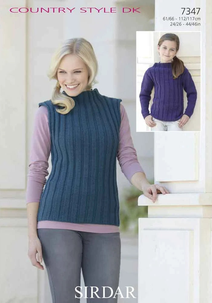 Knitting Pattern 7347 - Sweater & Sleeveless Top in Country Style DK