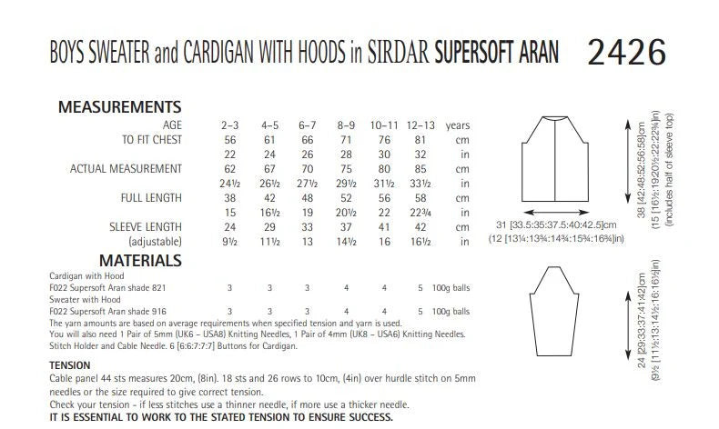 Knitting Pattern 2426 - Boys Sweater & Cardigan with Hood