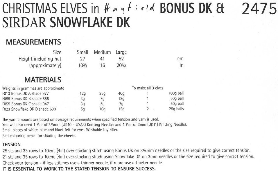 Knitting Pattern 2475 - Christmas Elves in Bonus DK & Snowflake DK