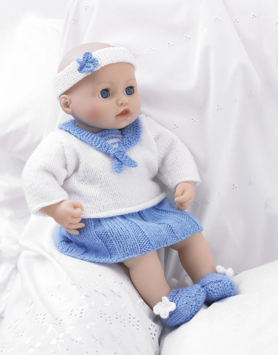 Knitting Pattern 2484 - Baby Dolls Sailor Top, Skirt, Pants, Shoes, & Headband in Bonus DK