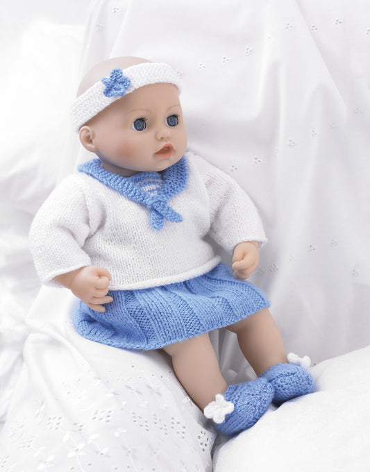 Knitting Pattern 2484 - Baby Dolls Sailor Top, Skirt, Pants, Shoes, & Headband in Bonus DK