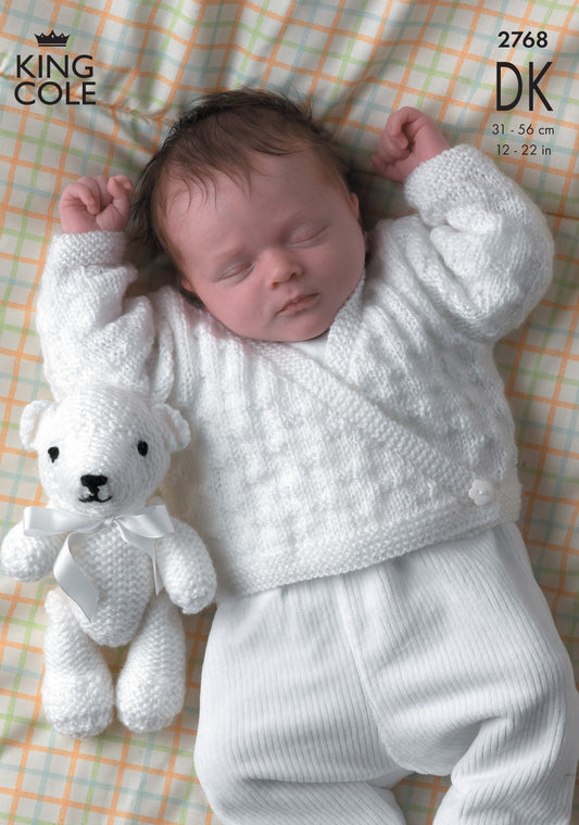 Knitting Pattern 2768 - Sweaters, Cardigans and Teddy Bear Knitted in any King Cole DK