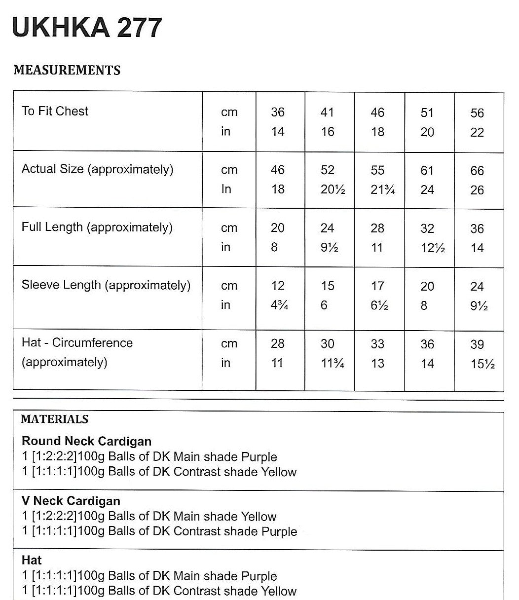 Knitting Pattern UKHKA/277 - Cardigans & Hat in DK