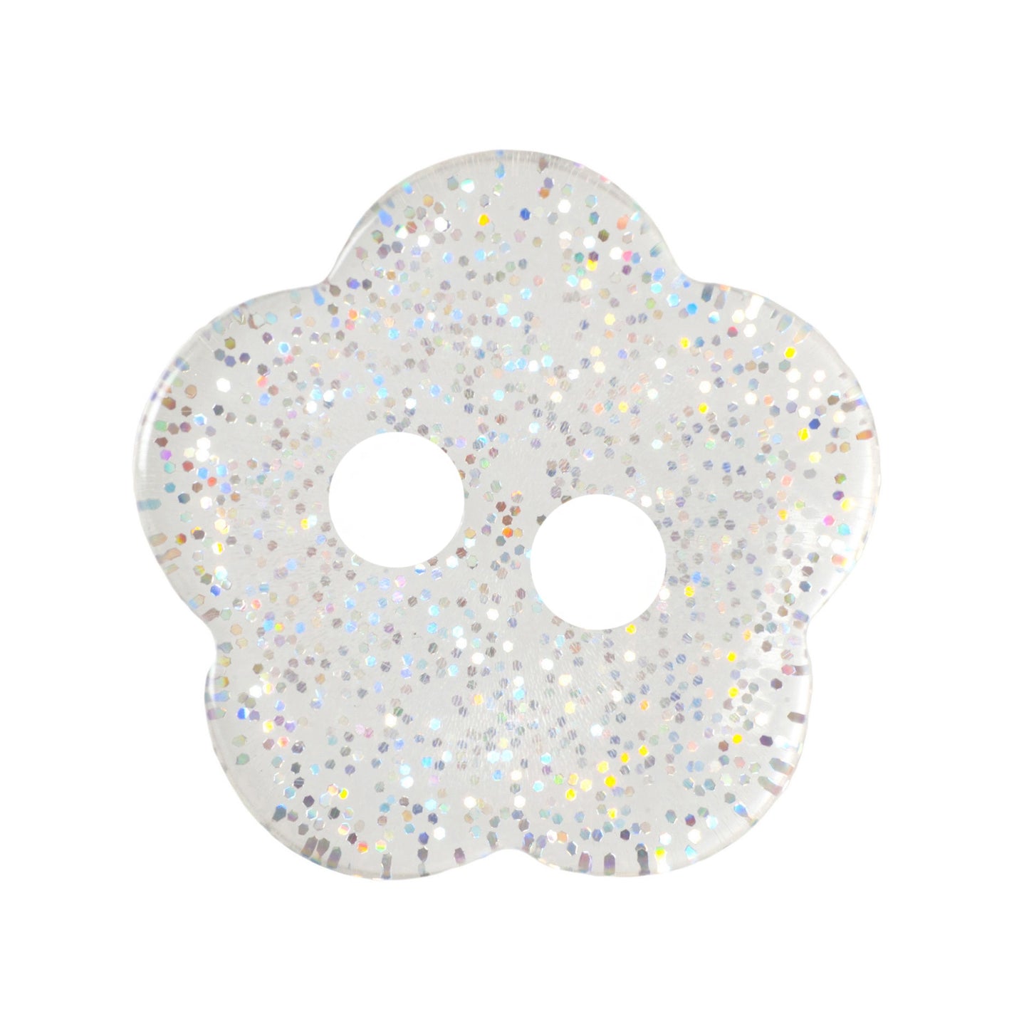 2 Hole Button -11mm -  Transparent Glitter Flower