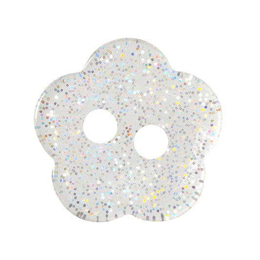2 Hole Button -11mm -  Transparent Glitter Flower