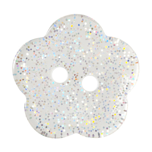 2 Hole Button - 18mm - Transparent Glitter Flower