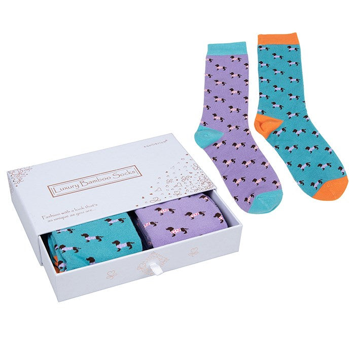 Luxury Bamboo Socks Gift Set - 2 Pairs - Cute Pooch - Ladies - One Size