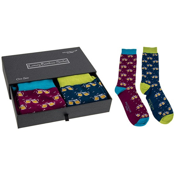 Mens Bamboo Socks - Gift Box - 2 Pairs - Cheers!