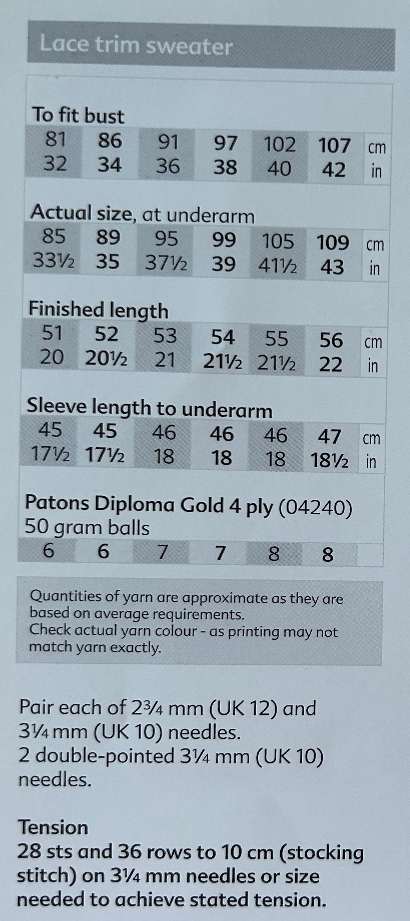 Knitting Pattern 3332 - Lace Trim Sweater in Diploma Gold 4 Ply