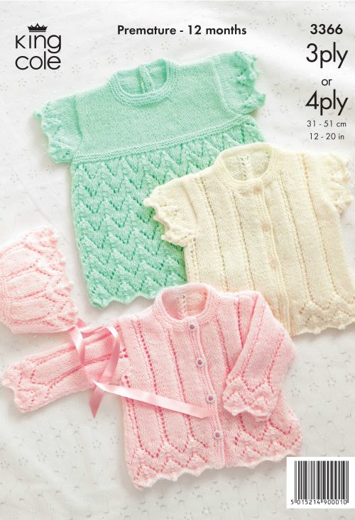 Knitting Pattern 3366 - Cardigans, Bonnet and Angel Top Knitted in Comfort 3Ply/4Ply