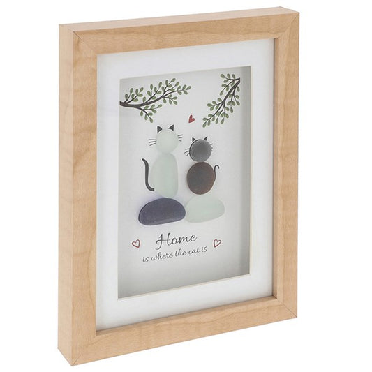 Pebble Glass Portrait Plaque - HOME IS WHERE THE CAT IS