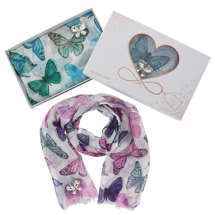 Colour Butterflies - Scarf & Brooch Boxed Set - 3 Colours Available