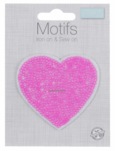 IRON ON & SEW ON MOTIF - Sequined Pink Heart