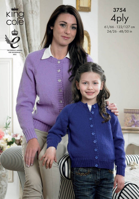 Knitting Pattern 3754 - Cardigan & Sweater in Merino Blend 4 Ply