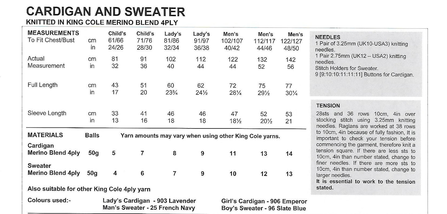 Knitting Pattern 3754 - Cardigan & Sweater in Merino Blend 4 Ply