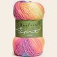Multicolored skein of yarn with 'Hankfield Spirit' label on a light background
