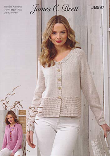 Knitting Pattern JB597 - Sweater & Cardigan in Pure Cotton DK