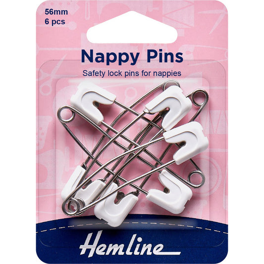 Nappy Pins - 6pcs - White - 56mm