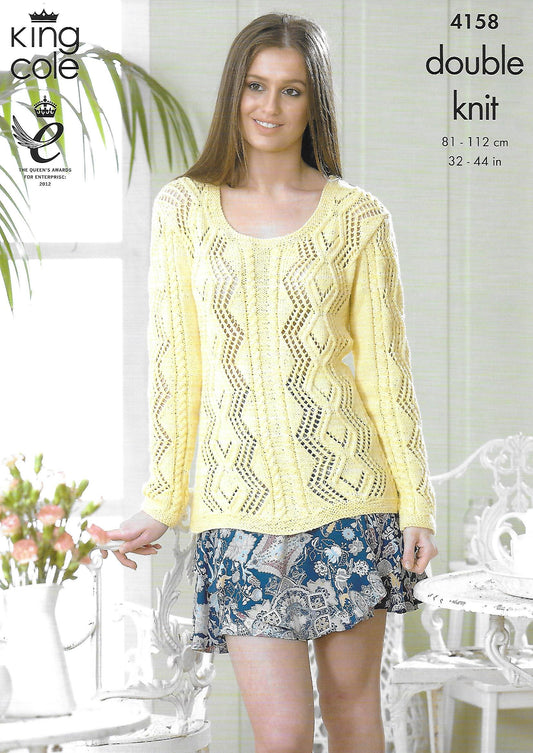 Knitting Pattern 4158 - Sweater & Cardigan in Cottonsoft DK
