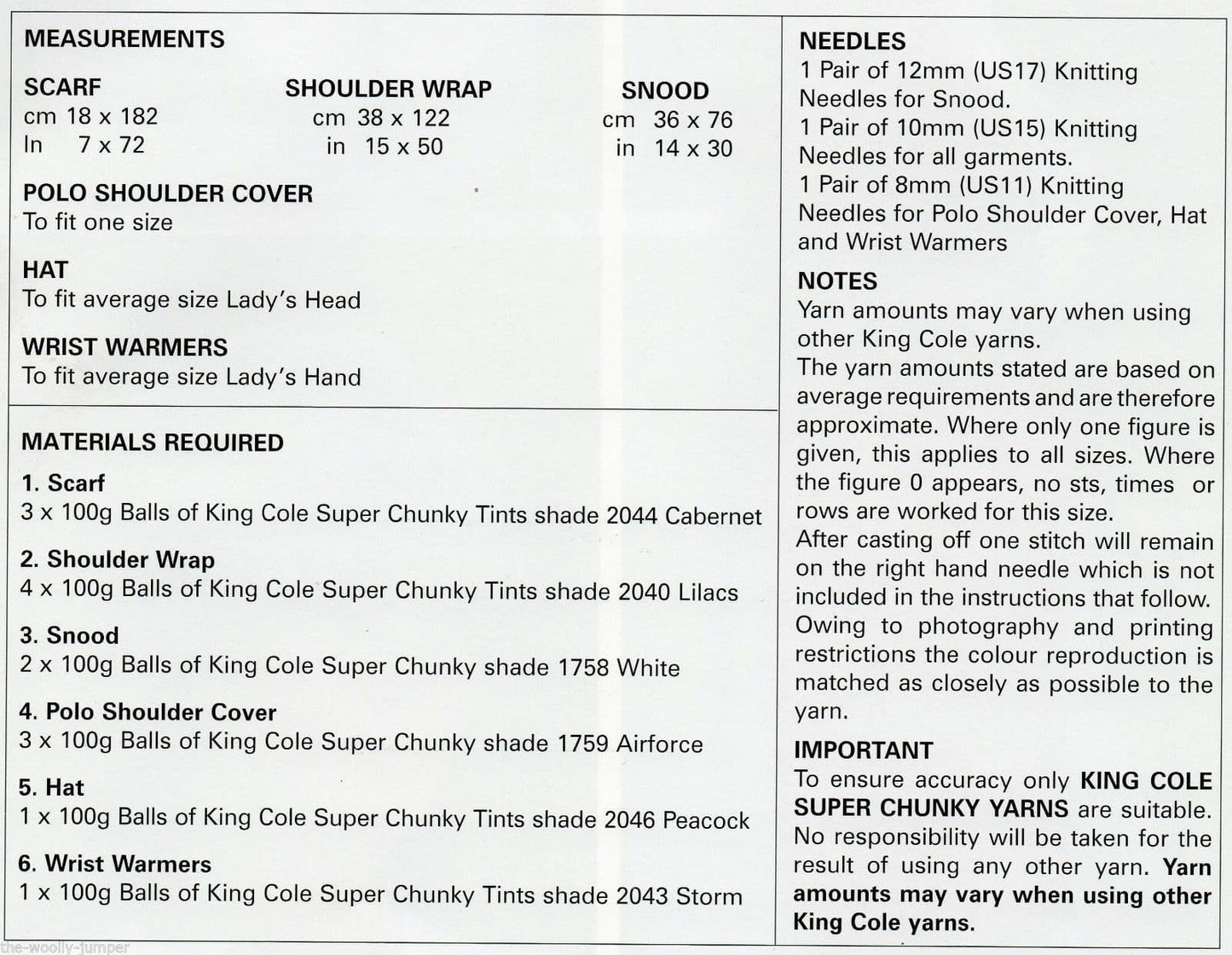 Knitting Pattern 4354 - Accessories in Super Chunky