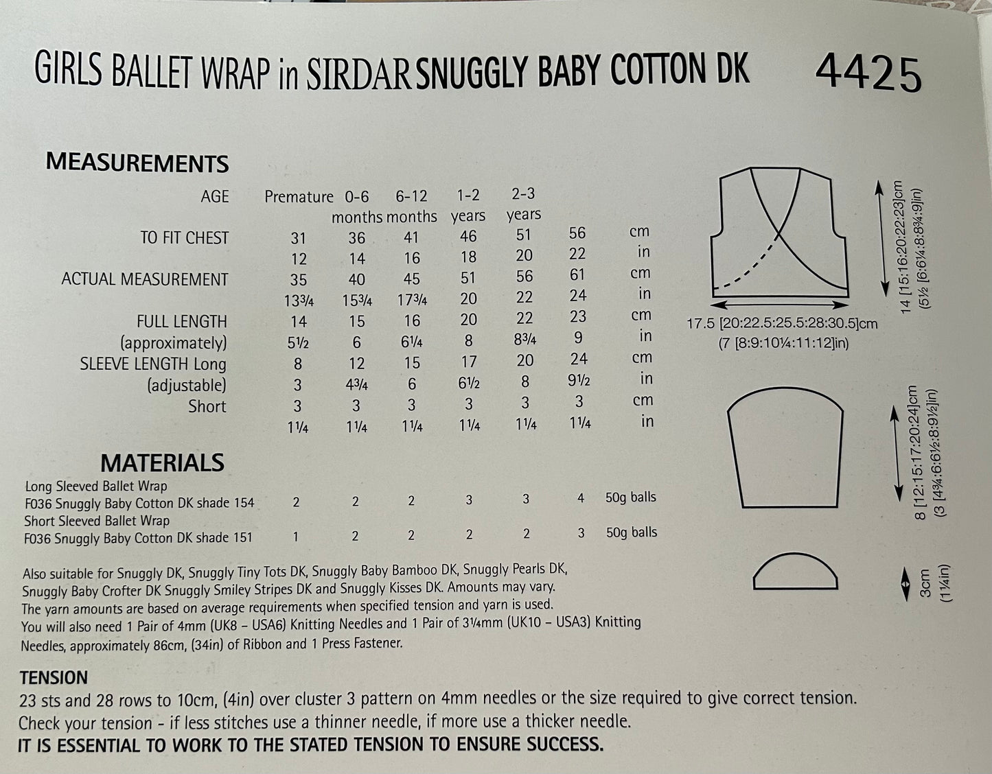 Knitting Pattern 4425 - Girls Ballet Wrap - in Snuggly Baby Cotton DK