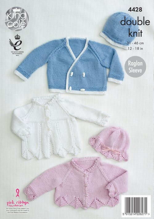 Knitting Pattern 4428 - Matinee Coat, Cardigan, Jacket and Hats Knitted with Cottonsoft DK