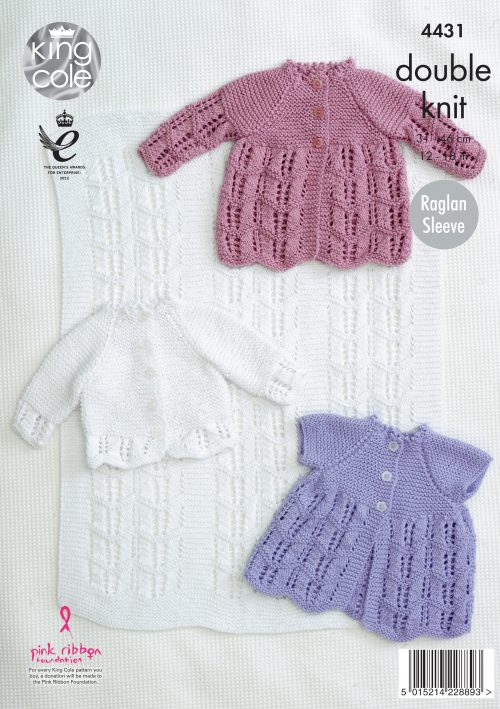 Knitting Pattern 4431 - Blanket, Matinee Coats and Cardigan Knitted with Cottonsoft DK