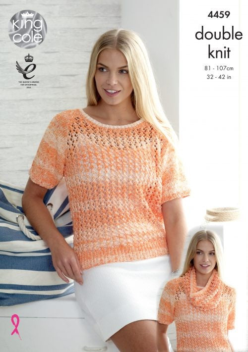 Knitting Pattern 4459 - Ladies Sweater & Snood in Vogue DK
