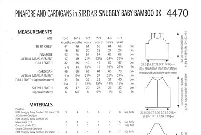 Knitting Pattern 4470 - Pinafore Dress & Cardigans in Snuggly Baby Bamboo DK